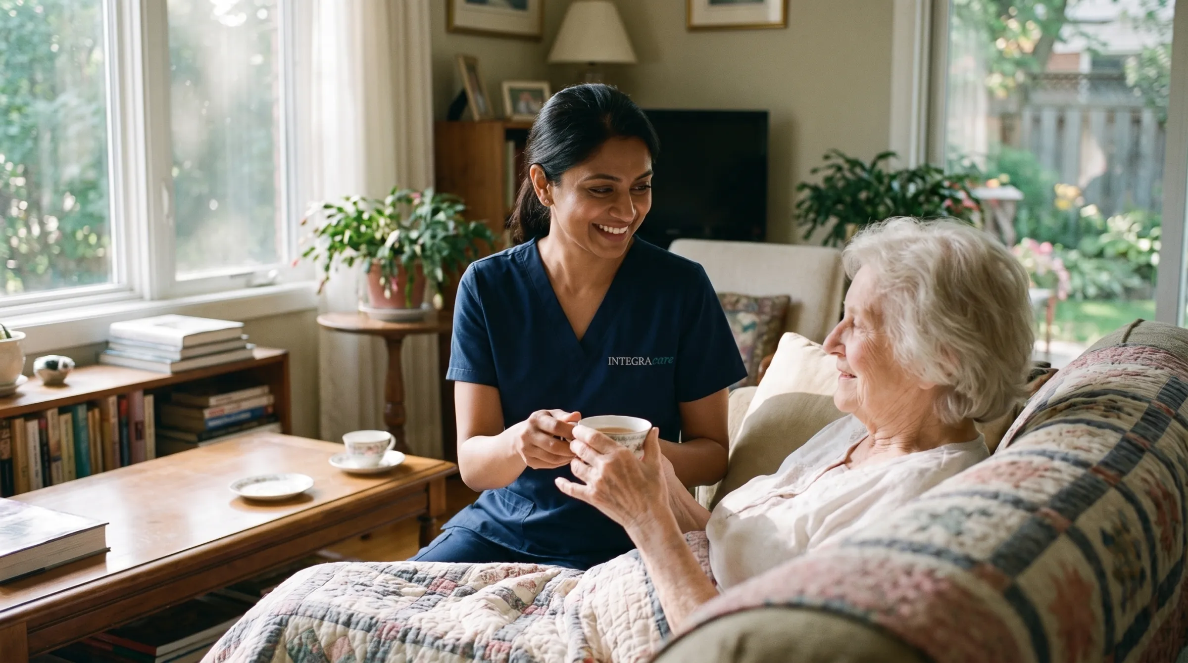 A caregiver arriving to support a senior at home