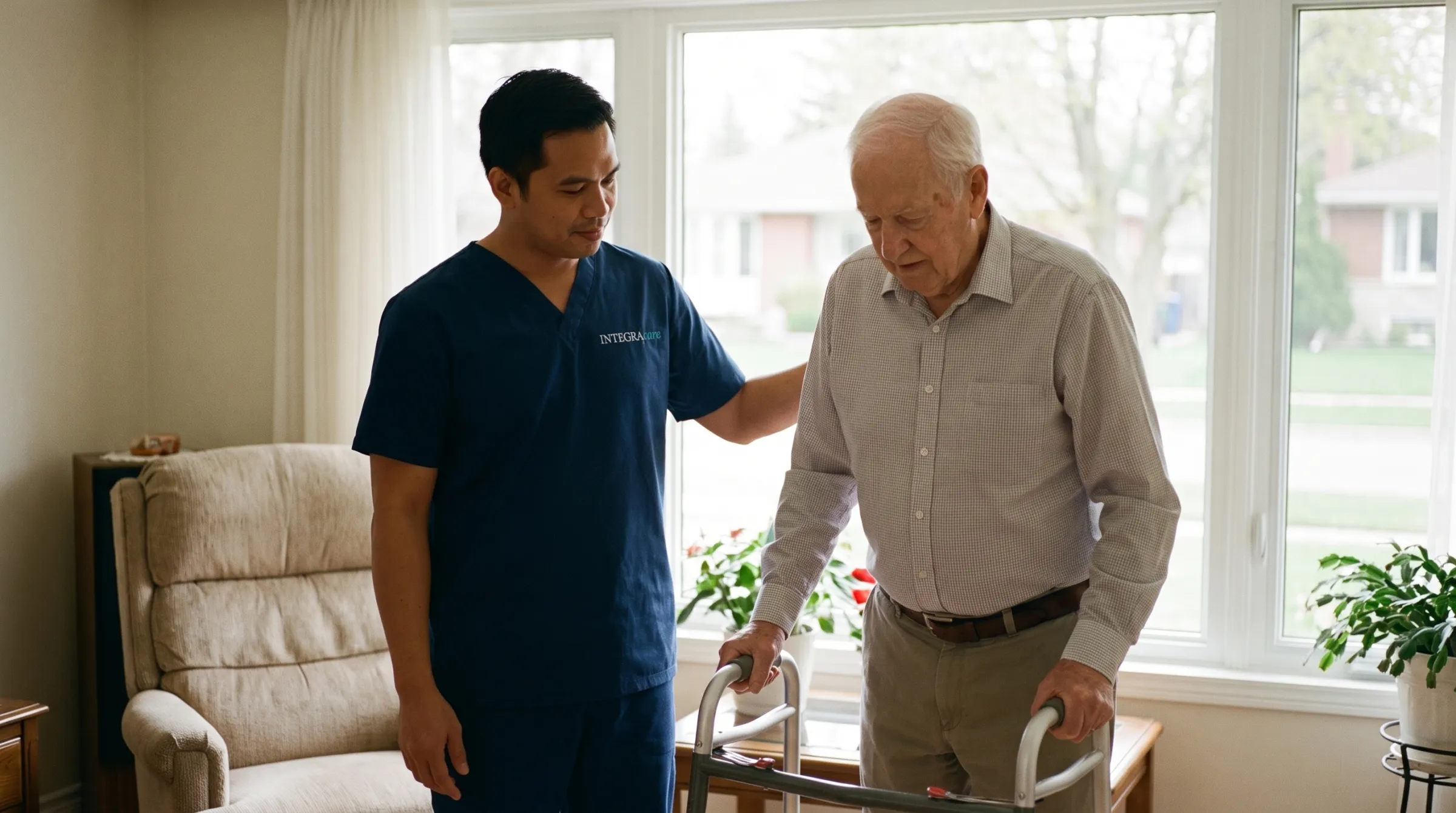 A caregiver helping a senior at home