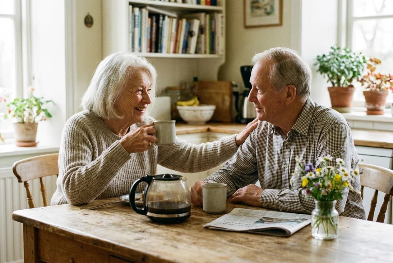 An elderly couple relaxed at home