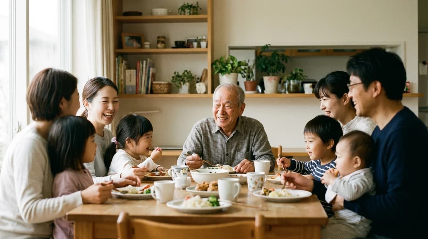A multigenerational family together at home