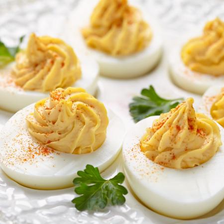 Plate of deviled eggs, great summer snack for a senior